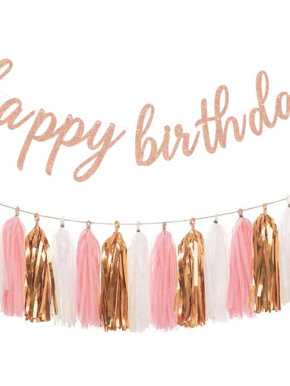 Pink Rose Gold Happy Birthday Decorations for Women Girls, 16pcs